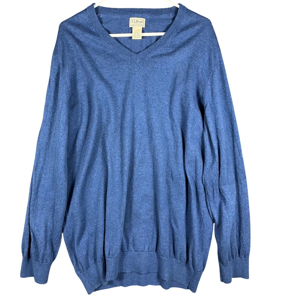 L.L. Bean V-Neck Sweater Mens XXL-Tall Blue Cotton Cashmere Blend 275552